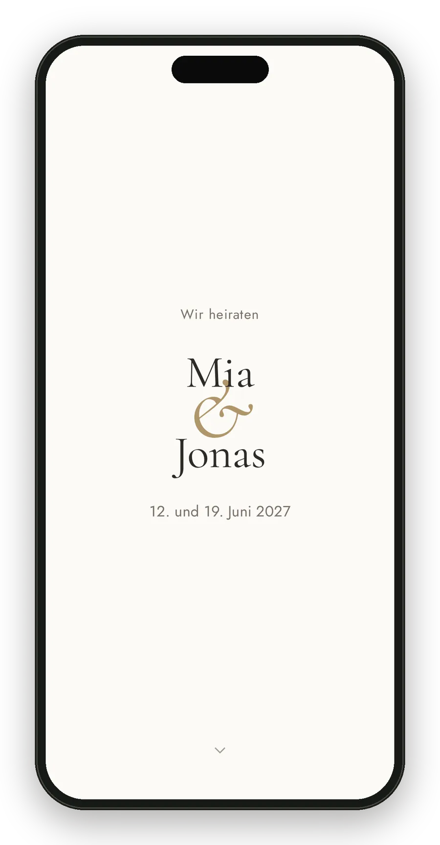 Digitale Hochzeitseinladung von Mia und Jonas auf dem Handy